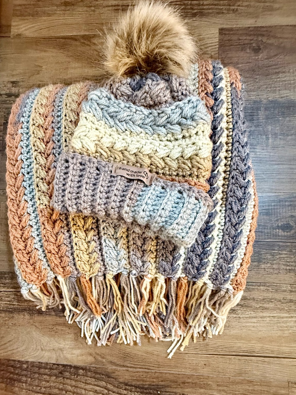 Handmade Multicolor Crochet Baby Pom Beanie and Throw Set